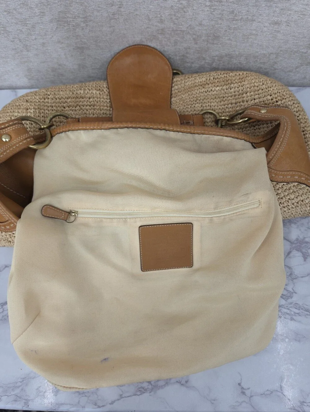 Coach Bleecker Millie Straw Raffia Leather Hobo Bag Summer Coastal Preppy